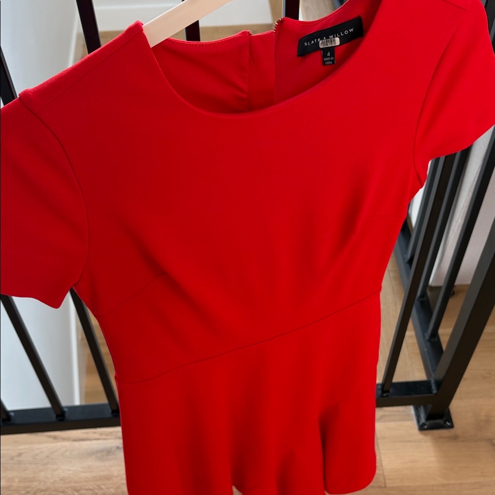 Slate & Willow Bold Red Asymmetrical Dress